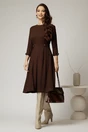 Rochie DY Fashion midi maro din tricot cu nasturi decorativi pe talie, 3, dyfashion.ro