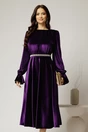 Rochie DY Fashion midi mov din catifea cu perle pe talie, 1, dyfashion.ro