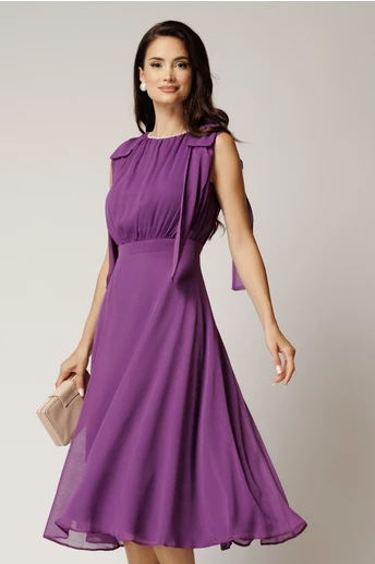 Rochie DY Fashion midi mov din voal in clos cu funde la umeri