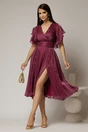 Rochie DY Fashion midi mov pruna cu manecile suprapuse si decolteu petrecut, 3, dyfashion.ro