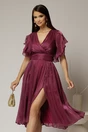 Rochie DY Fashion midi mov pruna cu manecile suprapuse si decolteu petrecut, 1, dyfashion.ro