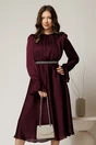 Rochie DY Fashion midi mov pruna din voal satinat in clos cu perle in talie, 1, dyfashion.ro