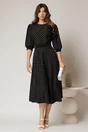 Rochie DY Fashion midi neagra cu buline si funda ampla pe umar, 3, dyfashion.ro