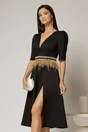 Rochie DY Fashion midi neagra cu cordon cu pene si perle in talie, 1, dyfashion.ro