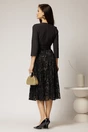 Rochie DY Fashion midi neagra cu decolteu petrecut si fusta din voal imprimat, 2, dyfashion.ro