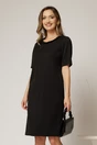 Rochie DY Fashion midi neagra cu impletitura la decolteu si adaos de viscoza, 2, dyfashion.ro