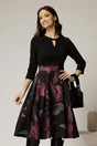 Rochie DY Fashion midi neagra cu imprimeu si decupaj la decolteu, 1, dyfashion.ro