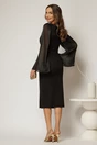 Rochie DY Fashion midi neagra cu maneci din voal ample si decolteu asimetric, 2, dyfashion.ro