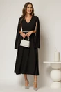 Rochie DY Fashion midi neagra cu maneci lungi crapate si aplicatii in talie, 3, dyfashion.ro