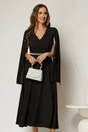 Rochie DY Fashion midi neagra cu maneci lungi crapate si aplicatii in talie, 1, dyfashion.ro