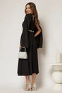 Rochie DY Fashion midi neagra cu maneci lungi crapate si aplicatii in talie, 2, dyfashion.ro