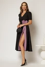 Rochie DY Fashion midi neagra de ocazie cu floare mov in talie, 3, dyfashion.ro