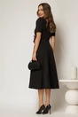 Rochie DY Fashion midi neagra de ocazie cu floare mov in talie, 2, dyfashion.ro