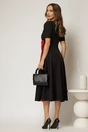 Rochie DY Fashion midi neagra de ocazie cu floare rosie in talie, 2, dyfashion.ro