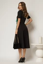 Rochie DY Fashion midi neagra de ocazie cu floare verde in talie, 2, dyfashion.ro