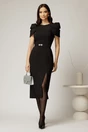 Rochie DY Fashion midi neagra de ocazie cu umeri bufanti si cordon detasabil, 3, dyfashion.ro