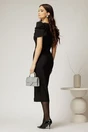 Rochie DY Fashion midi neagra de ocazie cu umeri bufanti si cordon detasabil, 2, dyfashion.ro