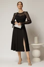 Rochie DY Fashion midi neagra de ocazie cu voal la bust, 3, dyfashion.ro
