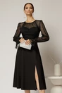 Rochie DY Fashion midi neagra de ocazie cu voal la bust, 1, dyfashion.ro