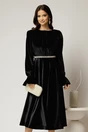 Rochie DY Fashion midi neagra din catifea cu perle pe talie, 1, dyfashion.ro