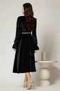 Rochie DY Fashion midi neagra din catifea cu perle pe talie, 2, dyfashion.ro