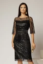 Rochie DY Fashion midi neagra din paiete si margele elegante, 1, dyfashion.ro