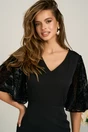 Rochie DY Fashion midi neagra din stofa conica cu maneci din dantela, 3, dyfashion.ro