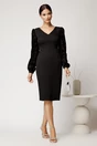 Rochie DY Fashion midi neagra din stofa conica cu maneci din dantela, 3, dyfashion.ro