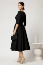 Rochie DY Fashion midi neagra din stofa in clos cu floare la bust, 2, dyfashion.ro