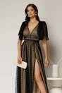 Rochie DY Fashion midi neagra din tull cu buline si funde ample pe umeri, 3, dyfashion.ro