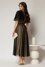 Rochie DY Fashion midi neagra din tull cu buline si funde ample pe umeri, 2, dyfashion.ro