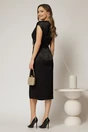 Rochie DY Fashion midi neagra din viscoza conica cu aspect sidefat si accesoriu in talie, 2, dyfashion.ro