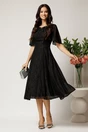 Rochie DY Fashion midi neagra din voal in clos cu fir lurex si accesoriu la decolteu, 3, dyfashion.ro