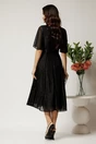 Rochie DY Fashion midi neagra din voal in clos cu fir lurex si accesoriu la decolteu, 2, dyfashion.ro