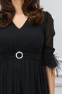 Rochie DY Fashion midi neagra din voal in clos cu pene la maneci si accesoriu in talie, 3, dyfashion.ro