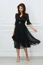 Rochie DY Fashion midi neagra din voal in clos cu pene la maneci si accesoriu in talie, 4, dyfashion.ro