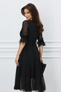 Rochie DY Fashion midi neagra din voal in clos cu pene la maneci si accesoriu in talie, 2, dyfashion.ro