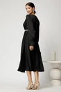 Rochie DY Fashion midi neagra din voal satinat in clos cu perle in talie, 2, dyfashion.ro