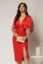 Rochie DY Fashion midi rosie cu croi conic si funde ample pe umeri, 3, dyfashion.ro