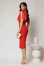Rochie DY Fashion midi rosie cu croi conic si funde ample pe umeri, 2, dyfashion.ro