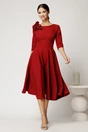 Rochie DY Fashion midi rosie din stofa in clos cu floare la bust, 3, dyfashion.ro