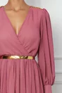Rochie Dy Fashion midi roz coniac cu accesorii pe umeri si curea in talie