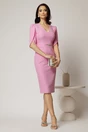 Rochie DY Fashion midi roz cu maneci lalea si accesoriu talie, 3, dyfashion.ro
