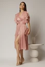 Rochie DY Fashion midi roz cu manecile suprapuse si decolteu petrecut, 3, dyfashion.ro