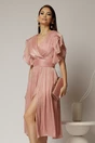 Rochie DY Fashion midi roz cu manecile suprapuse si decolteu petrecut, 1, dyfashion.ro