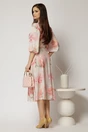 Rochie DY Fashion midi roz deschis cu imprimeu cu maneci bufante si curea in talie, 2, dyfashion.ro