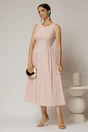 Rochie DY Fashion midi roz din bumbac cu cret pe solduri, 3, dyfashion.ro