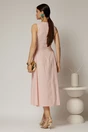 Rochie DY Fashion midi roz din bumbac cu cret pe solduri, 2, dyfashion.ro