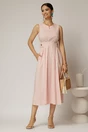 Rochie DY Fashion midi roz din bumbac cu nasturi si cusaturi pe talie, 3, dyfashion.ro