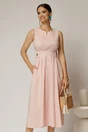 Rochie DY Fashion midi roz din bumbac cu nasturi si cusaturi pe talie, 1, dyfashion.ro